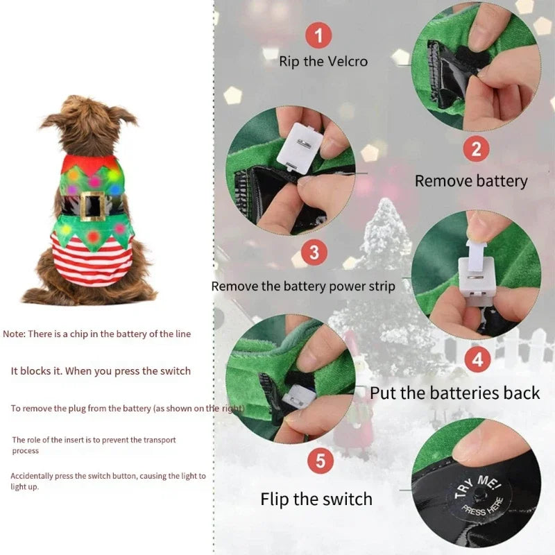 Gilet rayé lumineux de Noël pour chien