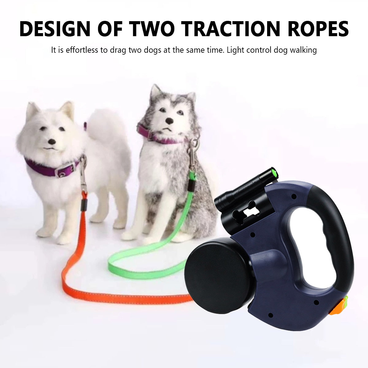 Laisse pour chien double rétractable automatique